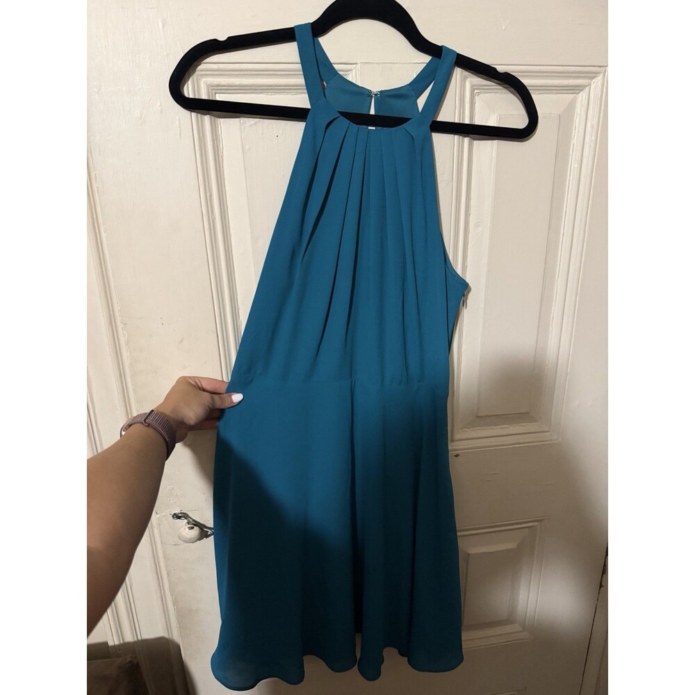 NWT Express Teal Halter Fit & Flare Dress Size 8 Sleeveless Cocktail Wedding